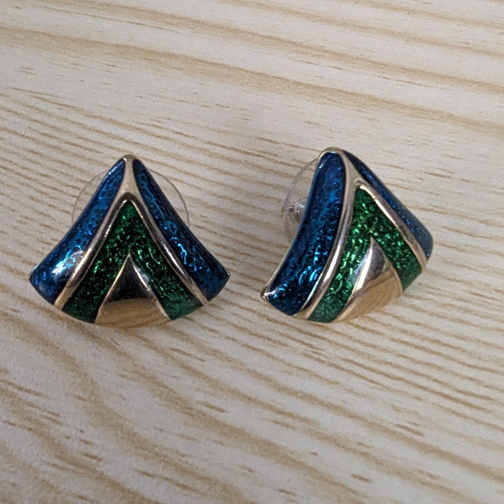 Blue and Green Chevron Earrings
